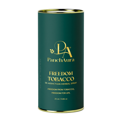 Green cylindrical canister with gold lid and 'PanchAura' branding on a white background