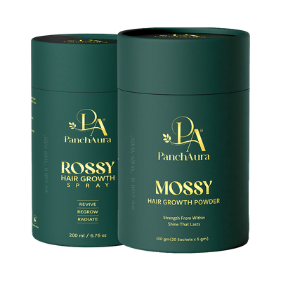 Two green containers of PanchAura hair growth products on a white background